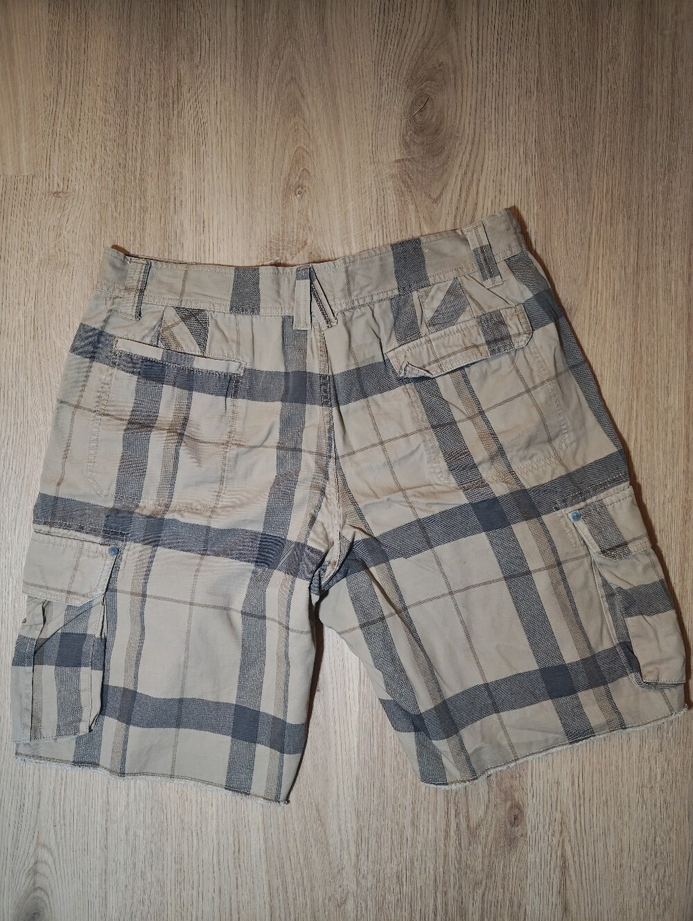 Men's OP Beige and Gray Plaid Cargo Shorts
